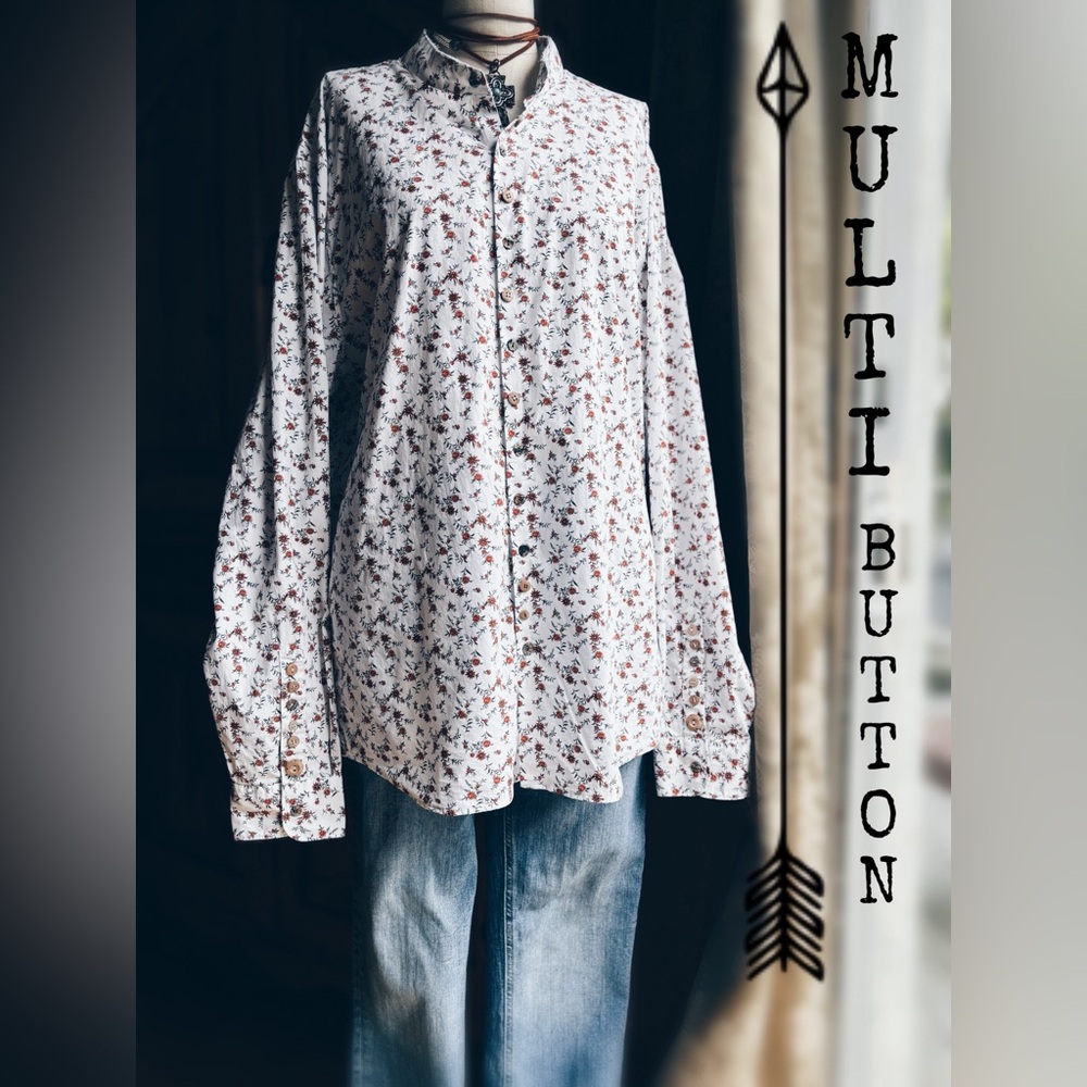 OOAK Artisan Buttondown Mini floral Multi Button - Picture 11 of 11